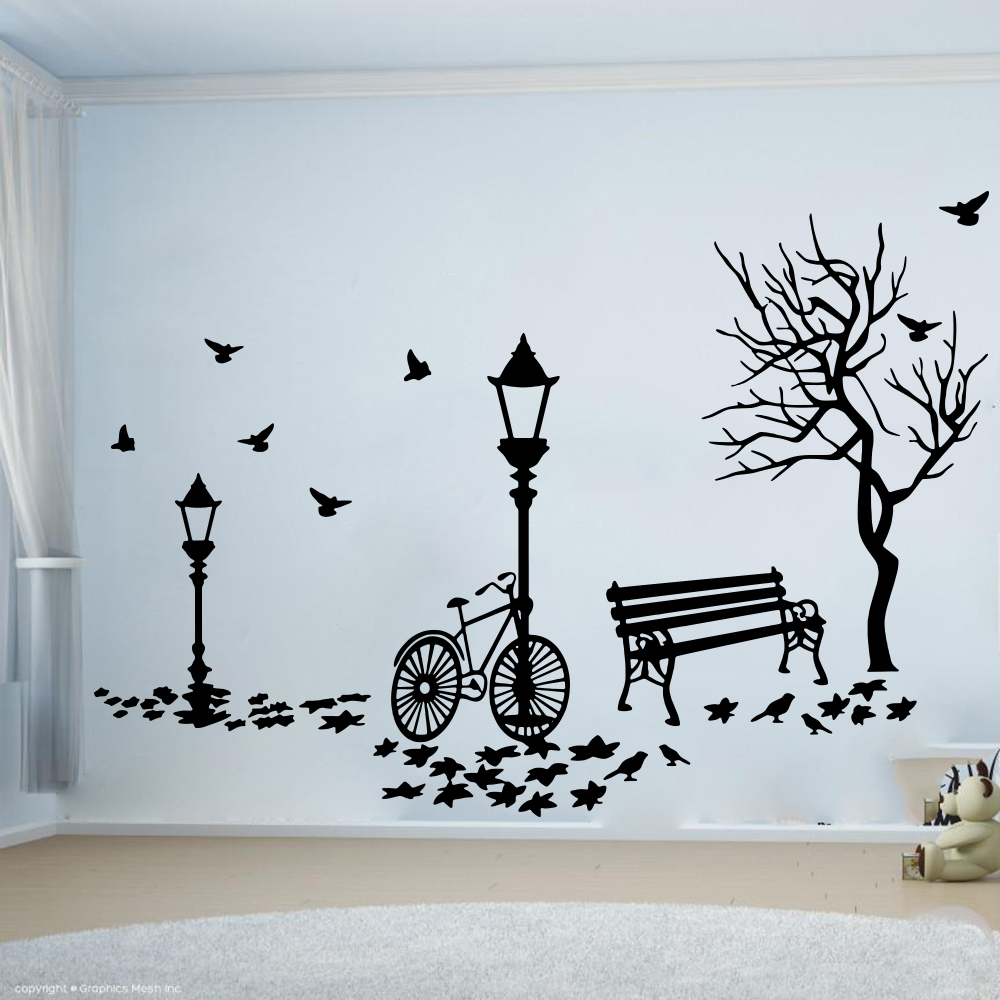 Interior Design Magazine - Stiker Dinding Lampu Jalan Pohon Sepeda