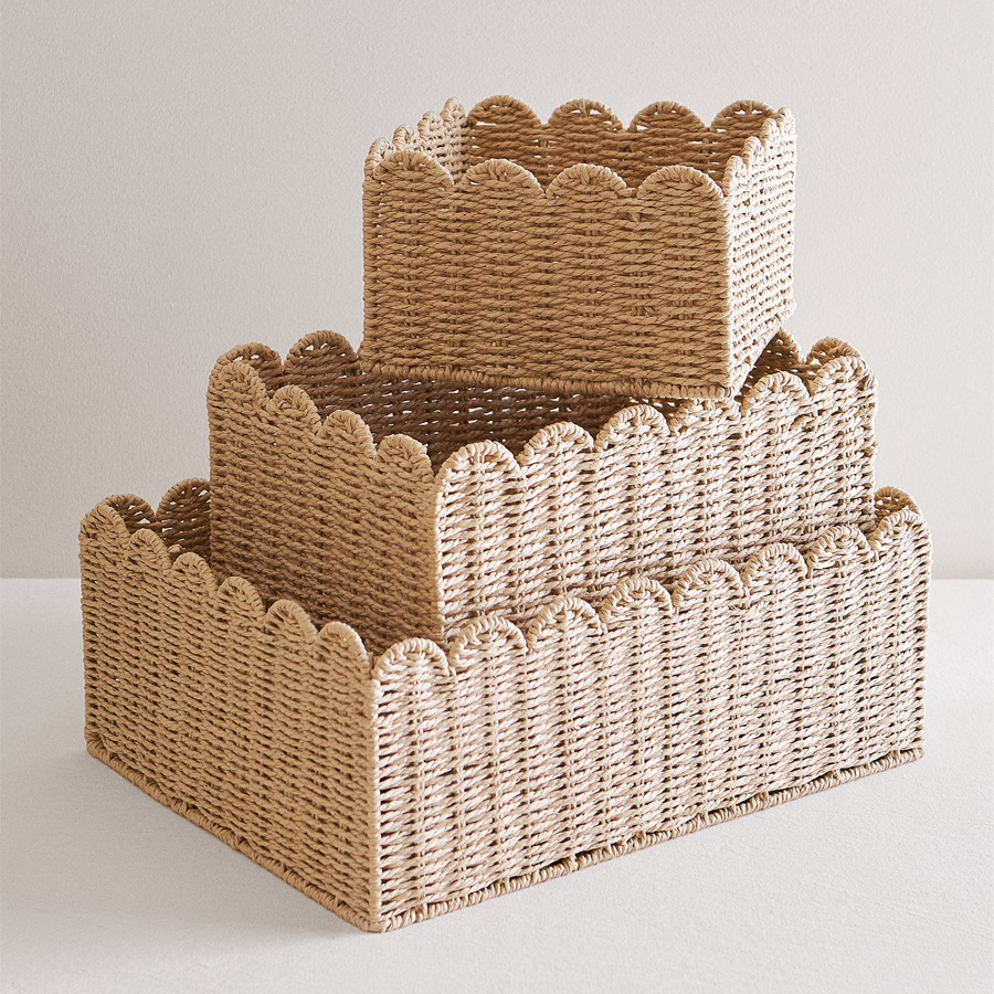 Woven Basket Set - Keranjang Penyimpanan Anyaman Tali Kertas Kapasitas