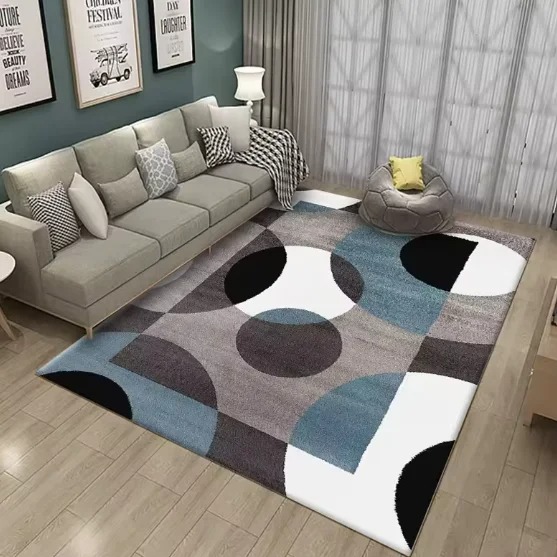 Printed Rug Abstract - Karpet Geometris Abstrak Modern, Motif Lingkaran