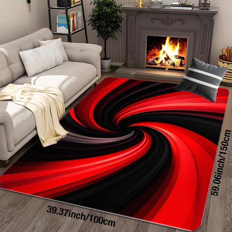 Karpet Spiral Merah Hitam Berm - Printed Rug Abstract ulasan dan harga