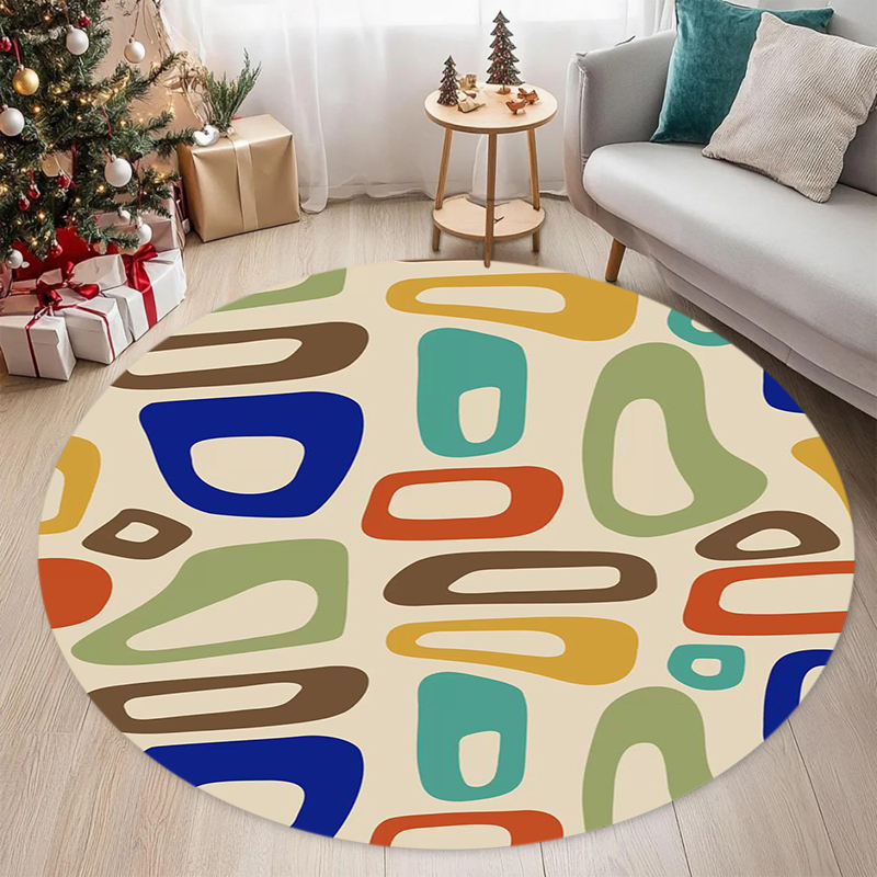 Karpet Bulat Geometris Modern  - Printed Rug Abstract ulasan dan harga
