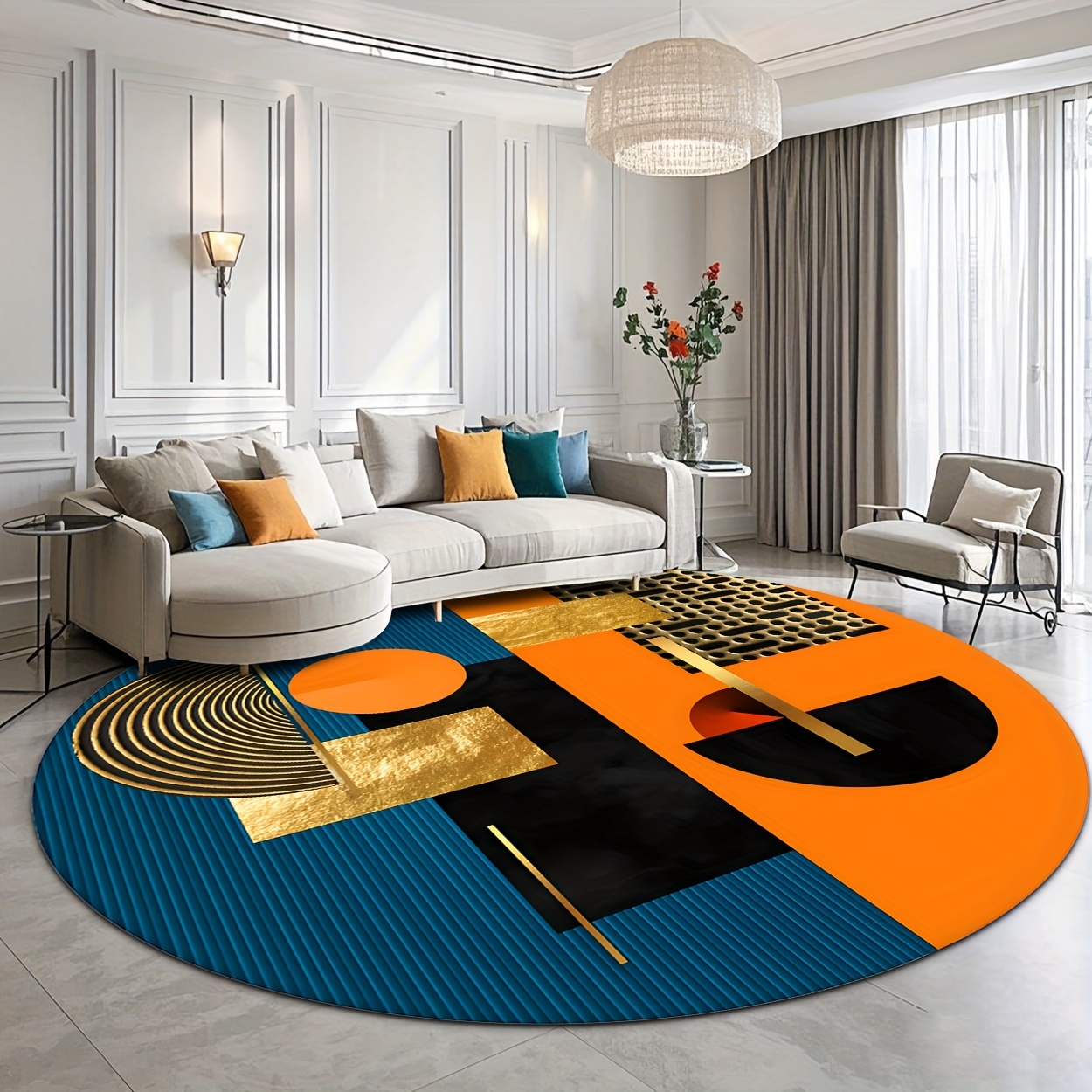 Karpet Bulat Mewah Geometris A - Printed Rug Abstract ulasan dan harga
