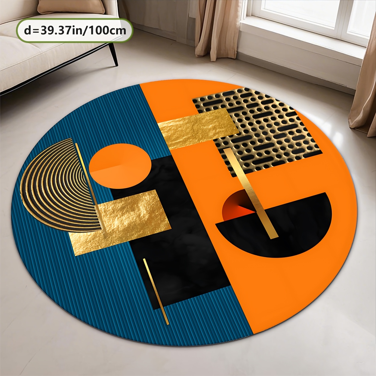 Karpet Bulat Mewah Geometris A - Printed Rug Abstract ulasan dan harga