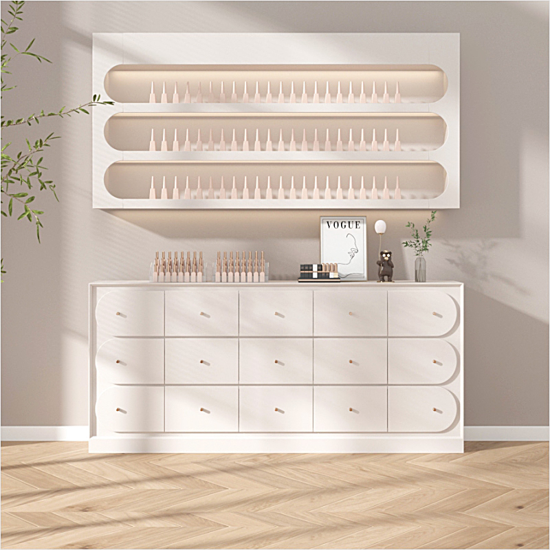 Lemari pajang kosmetik salon k - Interior Design Nail Salon ulasan dan harga