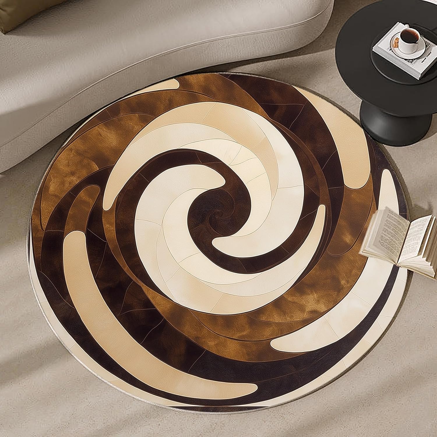 Karpet Bulat Vortex Spiral 3D  - Printed Rug Abstract ulasan dan harga