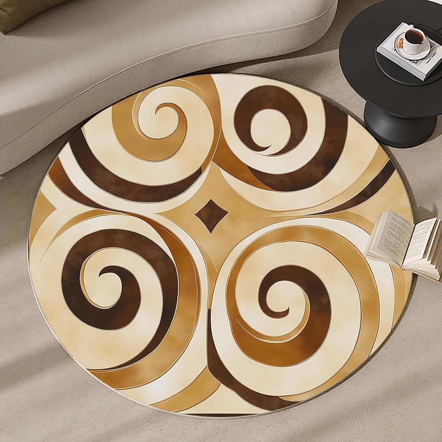 Karpet Bulat Vortex Spiral 3D  - Printed Rug Abstract ulasan dan harga