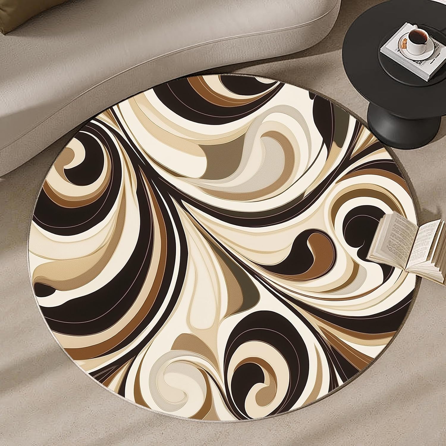 Karpet Bulat Vortex Spiral 3D  - Printed Rug Abstract ulasan dan harga